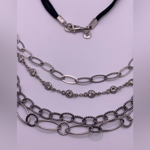 Silpada Vintage Sterling EVERLASTING CZ Suede Cord Multi-Strand Necklace - Picture 11 of 12